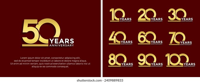 set of anniversary logo style golden color on red background for celebration