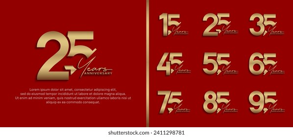 set of anniversary logo style golden color on red background for special moment