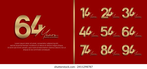 set of anniversary logo style golden color on red background for special moment