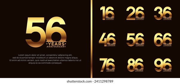 set of anniversary logo style golden color on dark background for special moment