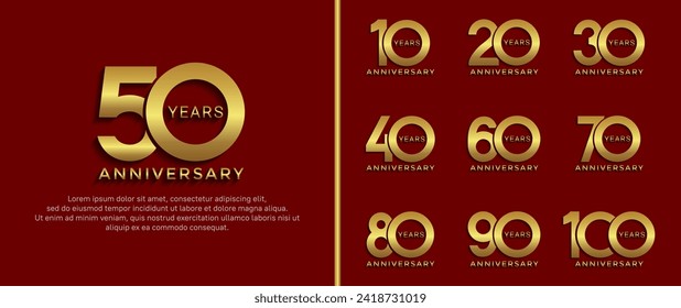 set of anniversary logo style golden color on red background for special moment