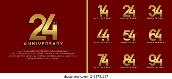 set of anniversary logo style golden color on red background for special moment