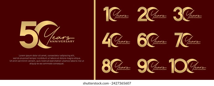 set of anniversary logo style golden color on red background for special moment