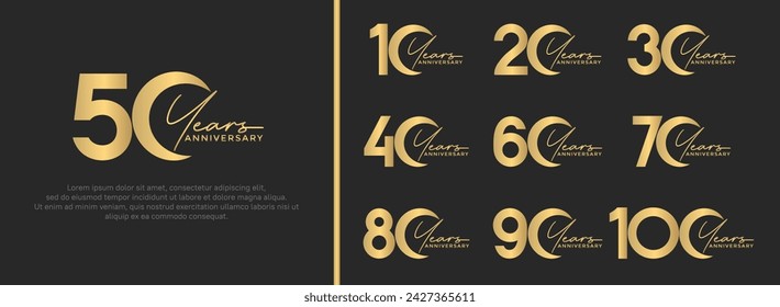 set of anniversary logo style golden color on black background for special moment