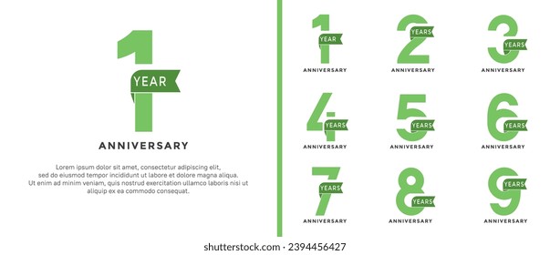 set of anniversary logo style green color on white background for special moment