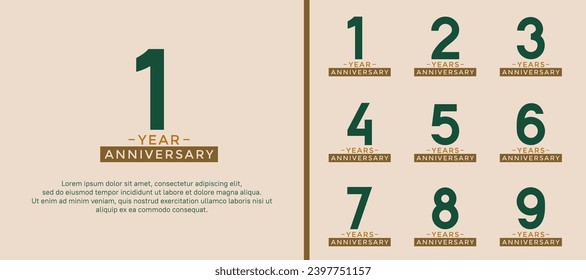 set of anniversary logo style green and brown color for celebration