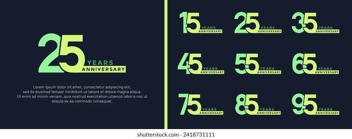 set of anniversary logo style green color on dark blue background for special moment