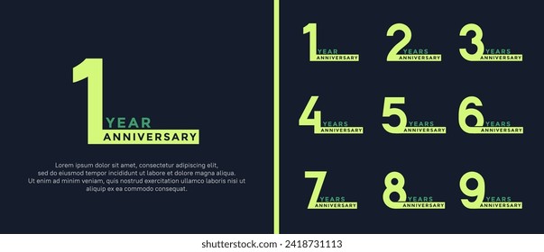 set of anniversary logo style green color on dark blue background for special moment