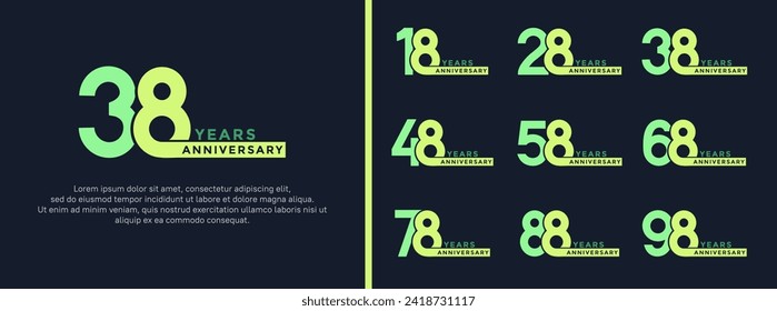 set of anniversary logo style green color on dark blue background for special moment