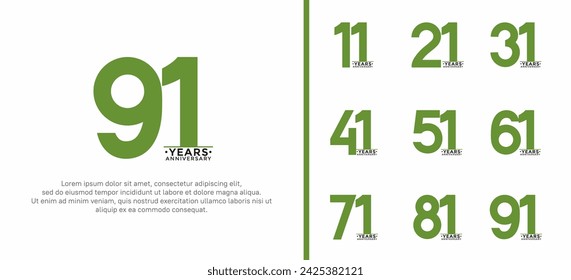 set of anniversary logo style green and black color on white background for special moment