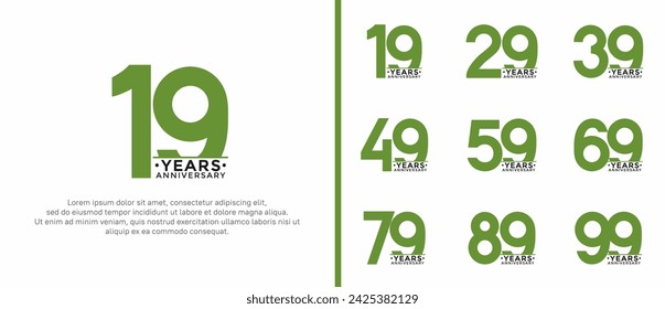 conjunto de estilo de logotipo de aniversario color verde y negro sobre fondo blanco para un momento especial