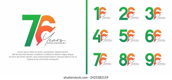 set of anniversary logo style green and orange color on white background for special moment