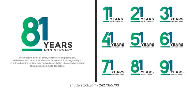 set of anniversary logo style green color on white background for celebration