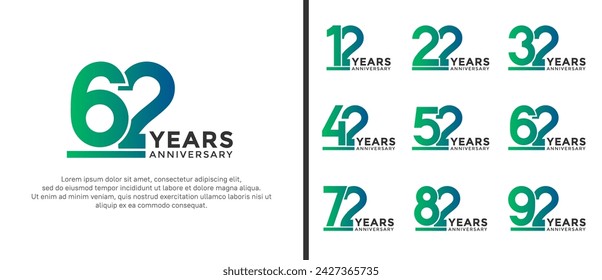 conjunto de logotipo de aniversario estilo color verde sobre fondo blanco para la celebración