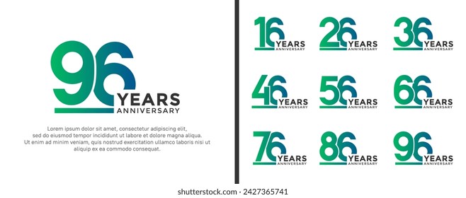 set of anniversary logo style green color on white background for celebration