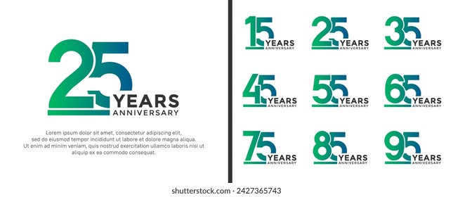 set of anniversary logo style green color on white background for celebration