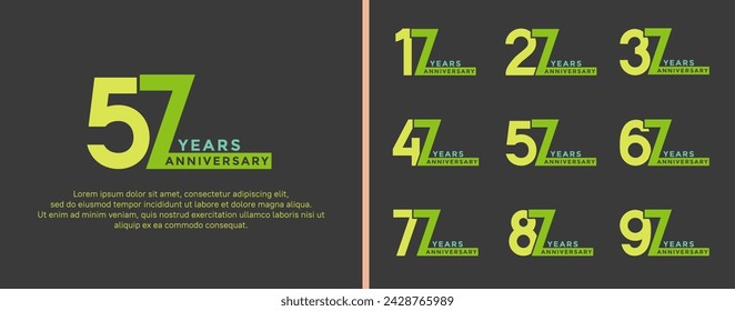 set of anniversary logo style green color on black background for special moment