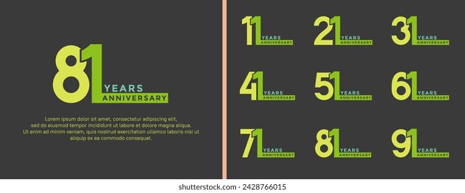 set of anniversary logo style green color on black background for special moment