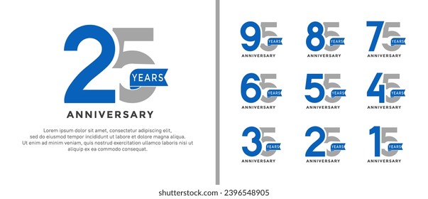 set of anniversary logo style grey and blue color on white background for special moment