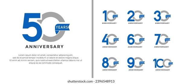 set of anniversary logo style grey and blue color on white background for special moment