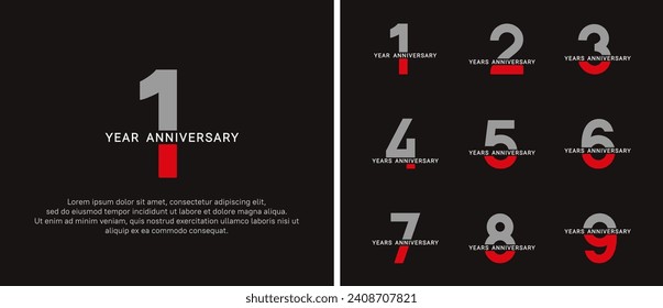 set of anniversary logo style grey and red color on black background for celebration