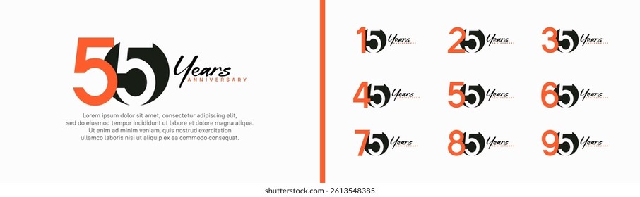 set of anniversary logo style with handwriting. vector design orange and black color for celebration