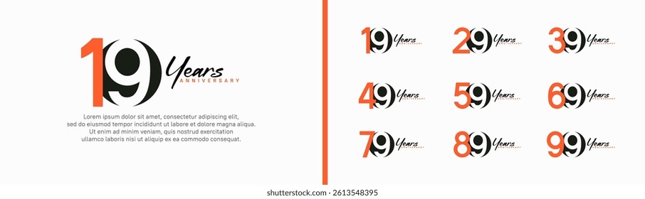 set of anniversary logo style with handwriting. vector design orange and black color for celebration