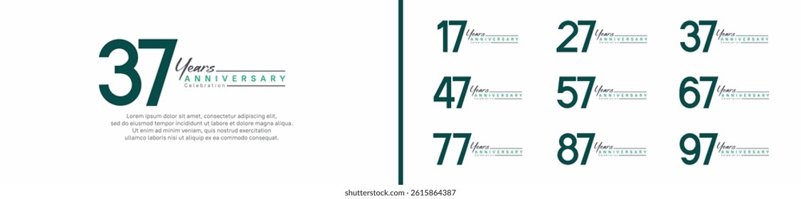 set of anniversary logo style with handwriting. vector design green color for celebration