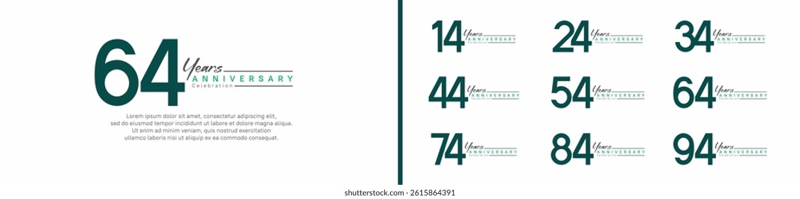 set of anniversary logo style with handwriting. vector design green color for celebration