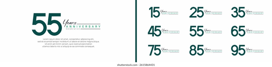 set of anniversary logo style with handwriting. vector design green color for celebration