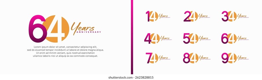 set of anniversary logo style with handwriting. vector design orange and purple color for celebration