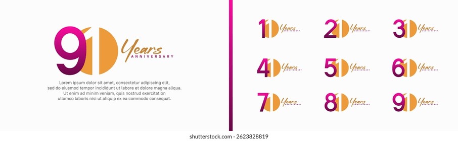 set of anniversary logo style with handwriting. vector design orange and purple color for celebration