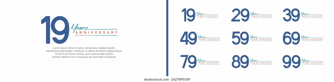 set of anniversary logo style with handwriting. vector design blue color for celebration