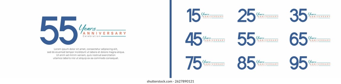 set of anniversary logo style with handwriting. vector design blue color for celebration