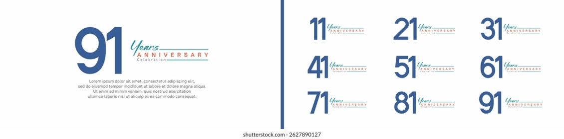 set of anniversary logo style with handwriting. vector design blue color for celebration