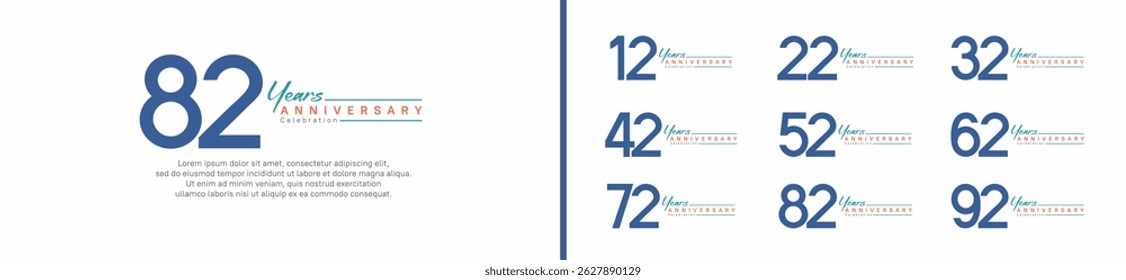 set of anniversary logo style with handwriting. vector design blue color for celebration