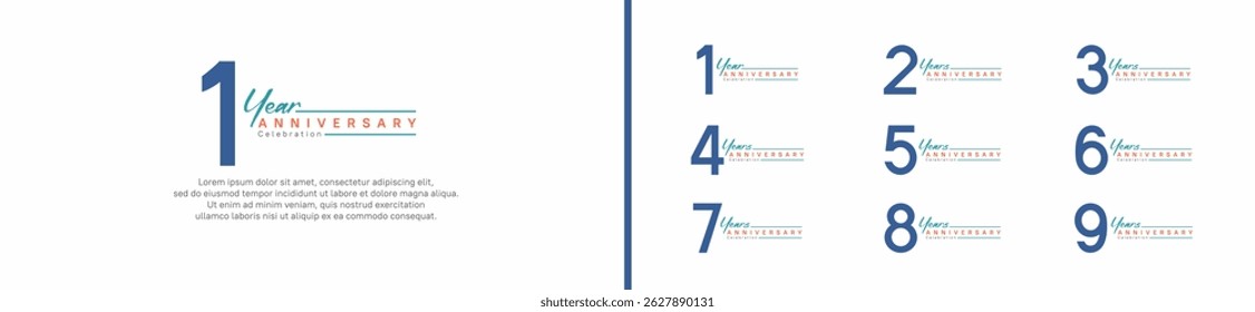 set of anniversary logo style with handwriting. vector design blue color for celebration