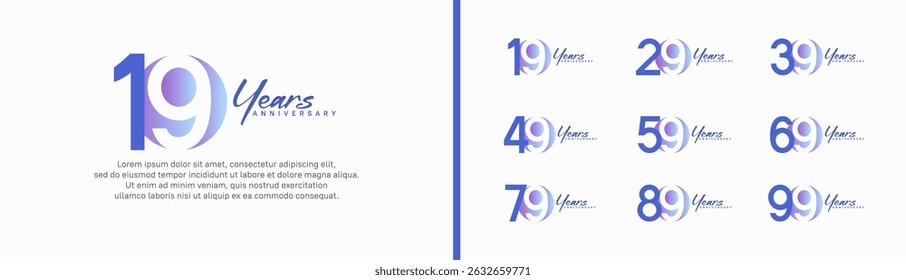 set of anniversary logo style with handwriting. vector design blue and purple color for celebration