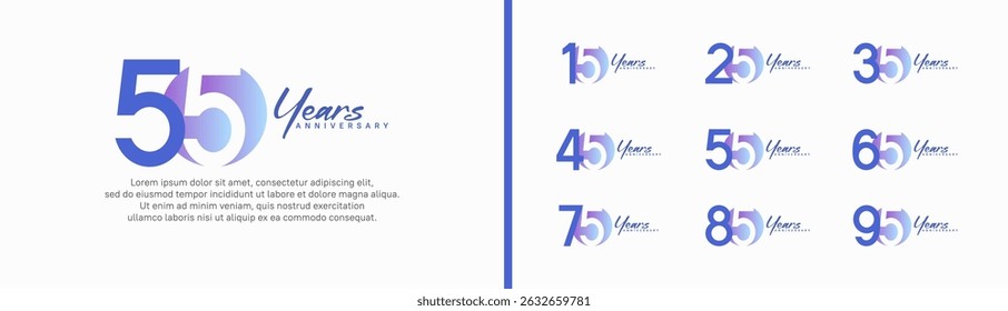 set of anniversary logo style with handwriting. vector design blue and purple color for celebration