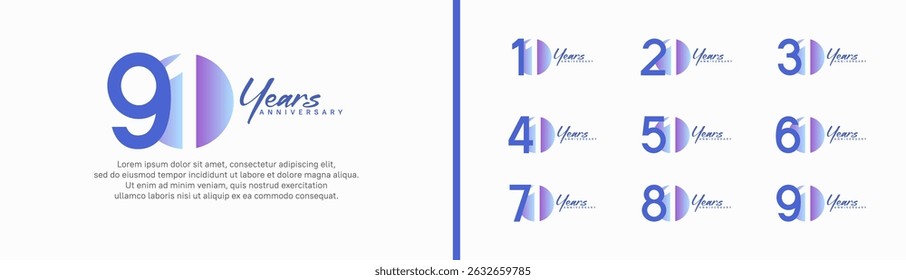 set of anniversary logo style with handwriting. vector design blue and purple color for celebration