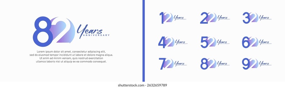 set of anniversary logo style with handwriting. vector design blue and purple color for celebration