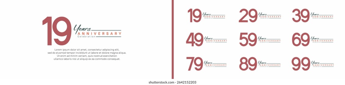set of anniversary logo style with handwriting. vector design brown color for celebration