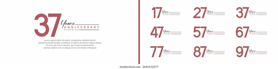 set of anniversary logo style with handwriting. vector design brown color for celebration