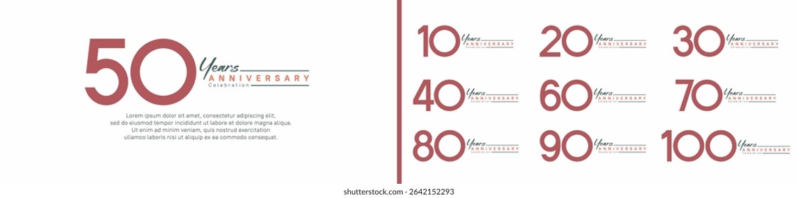 set of anniversary logo style with handwriting. vector design brown color for celebration