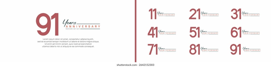 set of anniversary logo style with handwriting. vector design brown color for celebration