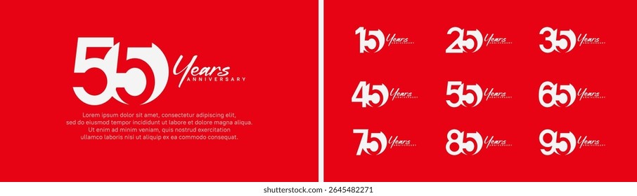 set of anniversary logo style with handwriting. vector design white color for celebration