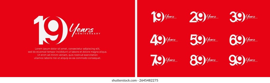 set of anniversary logo style with handwriting. vector design white color for celebration