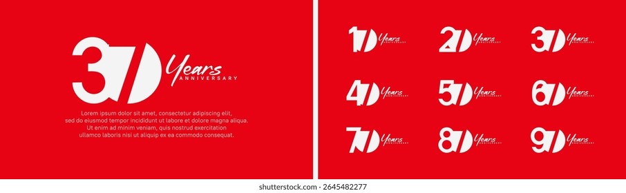 set of anniversary logo style with handwriting. vector design white color for celebration