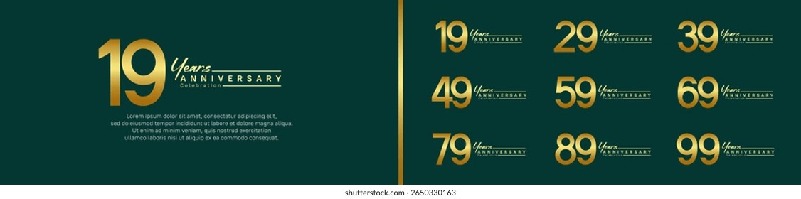 set of anniversary logo style with handwriting. vector design gold color for celebration
