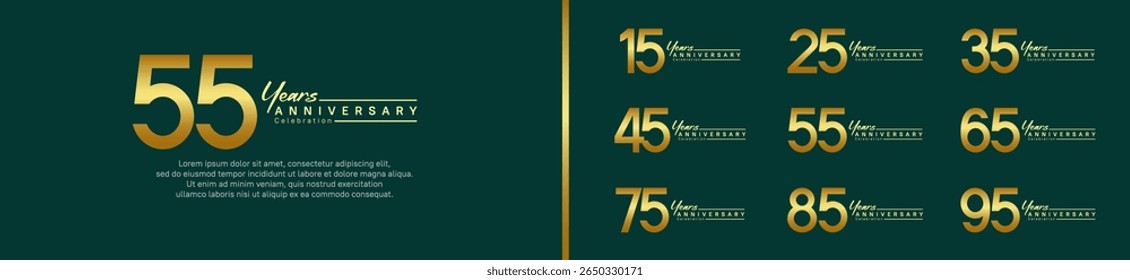 set of anniversary logo style with handwriting. vector design gold color for celebration